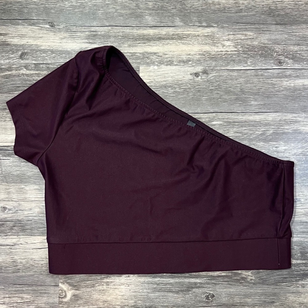 Victoria Sport One Shoulder Cropped Athletic Top‎ Burgundy Large Athleisure Gym